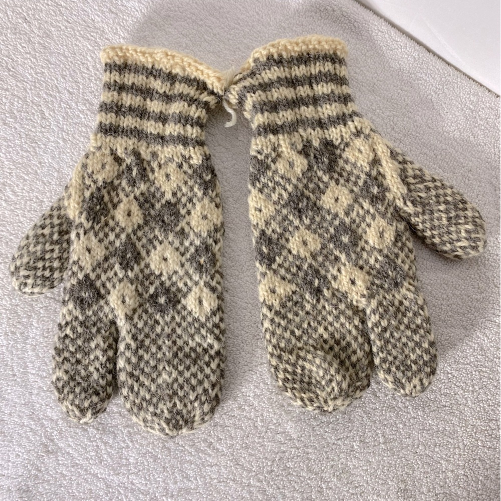 Vintage Handmade Hand Knit Split Mitts Gloves Mitts